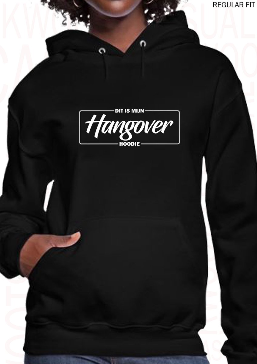 HANGOVER dames hoodie - Zwart - Maat M - Lange mouwen - Met capuchon & steekzakken - Regular Fit - Grappige teksten - Leuke hoodies | truien | sweaters - Humor - Quotes - Kwoots - Cadeau - Uitbrakken vandaag